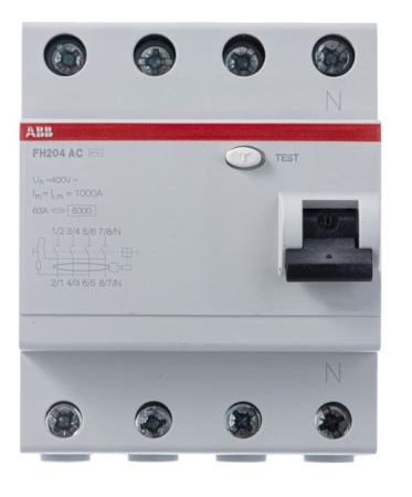 Выключатель дифференциального тока FH204 63А 4P 100мА AC 230В УЗО ABB