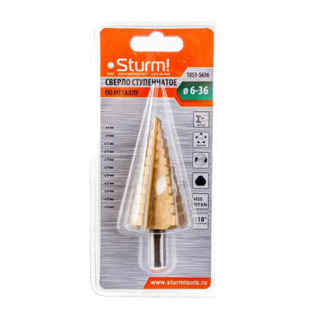 Картинка Сверло ступенчатое по металлу 6-36 мм прямое Sturm