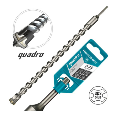Картинка Бур 30х600 мм SDS-plus 4 грани RENNBOHR Quadro