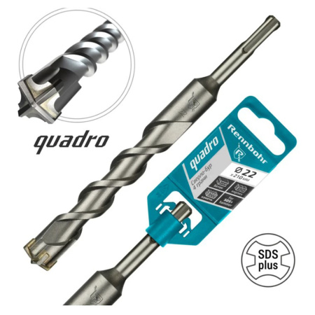 Картинка Бур 22х210 мм SDS-plus 4 грани RENNBOHR Quadro