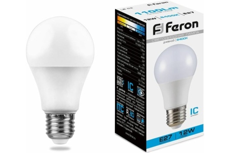 Лампа светодиодная LED 12вт E27 6400К Дневной свет Feron