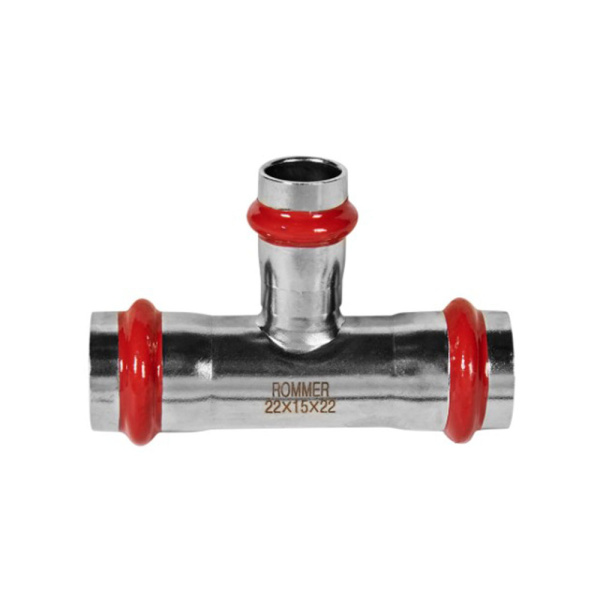 Картинка Тройник-переходник ВПр Ø 22х15х22 Нержавеющая сталь пресс ROMMER