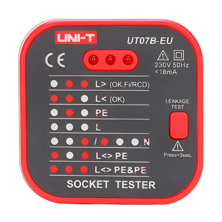 Изображение Тестер розеток UNI-T UT07B-EU 13-1121 Картинка Тестер розеток UNI-T UT07B-EU 13-1121