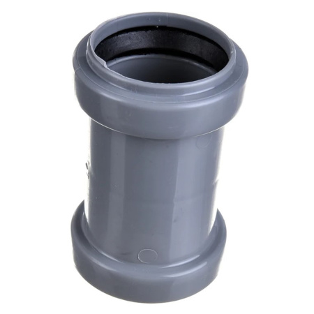 Картинка Муфта двухраструбная Ø 40 для внутренней канализации Серая Политэк