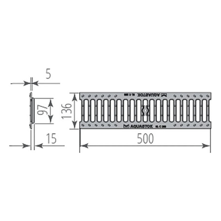 Картинка Решетка для лотка 500x136x15 мм Чугунная щелевая AQUASTOK NORMA DN100 B125
