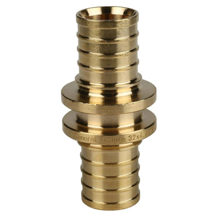 Картинка Муфта 32 мм латунь для труб из сшитого полиэтилена аксиальный STOUT