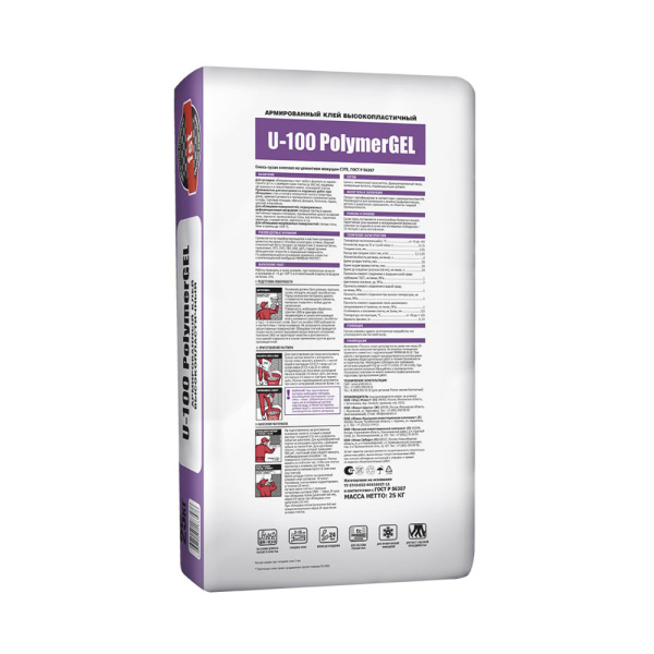 Картинка Клей плиточный высокоэластичный армированный 25 кг 160х160 см С2ТЕ Unis U-100 PolymerGEL