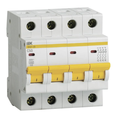 Картинка Выключатель автоматический 4п 50А С ВА47-29 4.5кА IEK