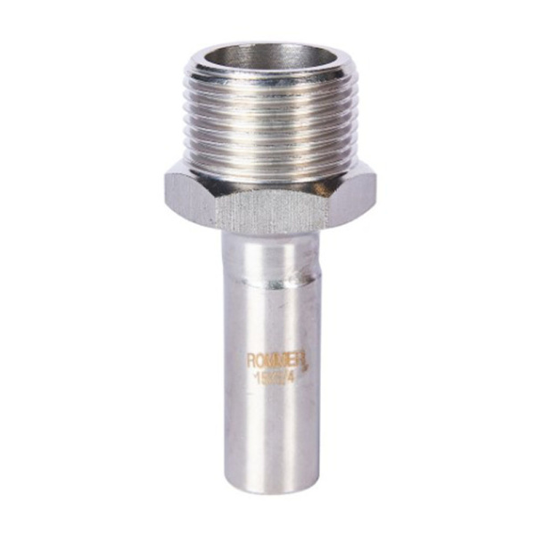 Картинка Вставка переходная НПр-НР Ø 15х3/4" Нержавеющая сталь ROMMER