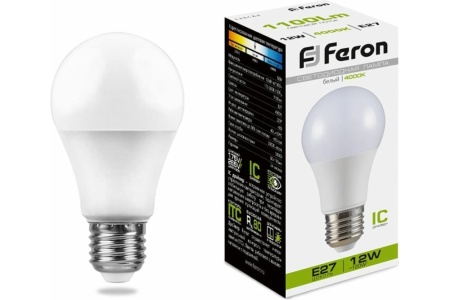 Лампа светодиодная LED 12 вт E27 4000К Белый свет Feron
