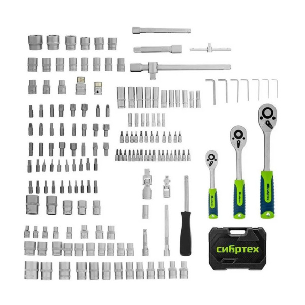 Картинка Набор инструментов 1/2 ,3/8",1/4" пластиковый кейс 172 предмета Сибртех