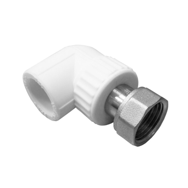 Картинка Уголок с накидной гайкой Ø 32х1 1/4" ВР полипропилен Белый Valfex