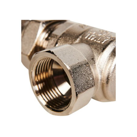 Картинка Кран шаровой со сгоном угловой полнопроходной 3/4" ВР с американкой ручка бабочка STOUT