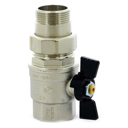 Картинка Кран шаровой 1 1/4' ВН/американка полнопроходной никелированный бабочка OREGON 322 Bugatti