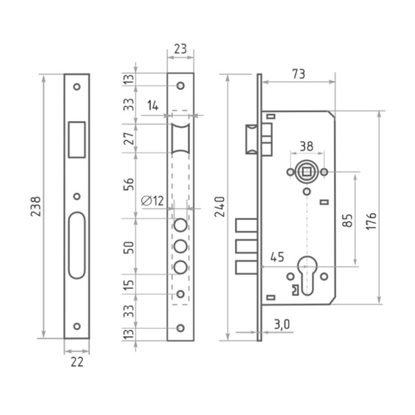 Картинка Корпус замка КЗВР-101 85 мм Золото НОРА-М