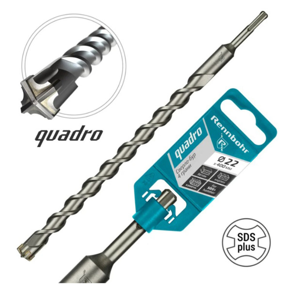 Картинка Бур 22х400 мм SDS-plus 4 грани RENNBOHR Quadro