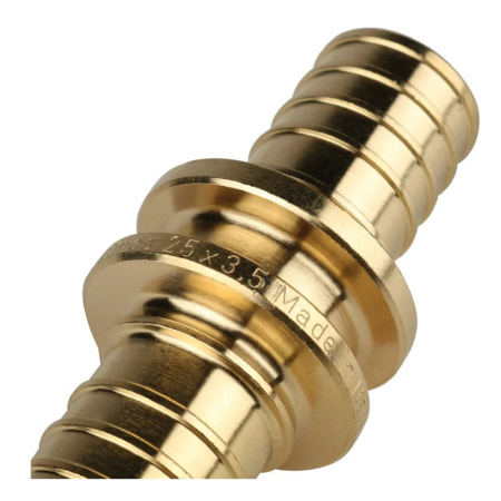 Картинка Муфта 25 мм латунь для труб из сшитого полиэтилена аксиальный STOUT