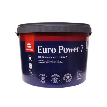 Краска Tikkurila EURO POWER 7 моющаяся краска для стен и потолка 9 л База С