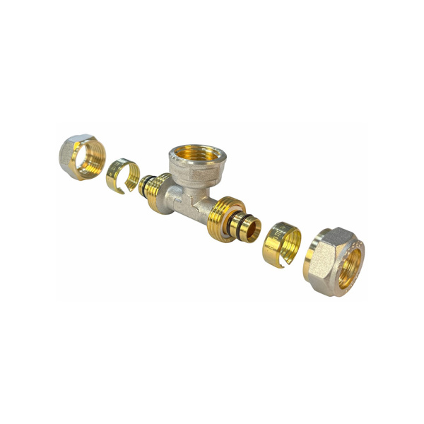 Картинка Тройник обжимной переходной для труб металлопласт 26x1"х26 ВР Valfex