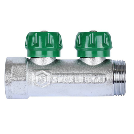 Картинка Коллектор регулирующий 1" 2 выхода 1/2' наружная резьба STOUT