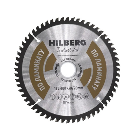 Hilberg Диск пильный по ламинату 185х30-20 мм 60 зуб