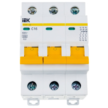 Картинка Выключатель автоматический 3п 16А С ВА47-29 4.5кА IEK