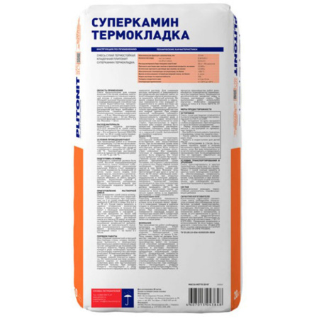 Картинка Плитонит СуперКамин Термокладка 20 кг для кладки внешних стен печей каминов