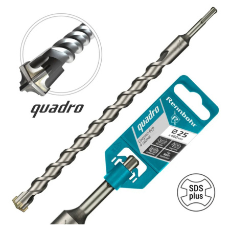 Картинка Бур 25х460 мм SDS-plus 4 грани RENNBOHR Quadro
