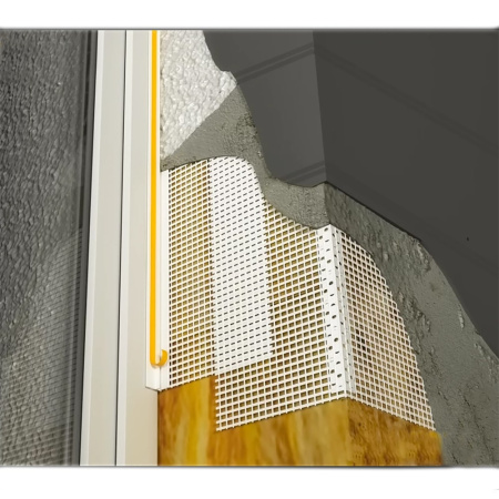 Картинка Профиль примыкающий оконный ПВХ с сеткой 9 мм белый с липучкой 2400 мм