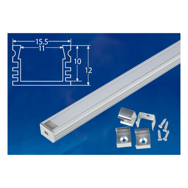 Картинка Профиль накладной для светодиодной ленты 12х15.5х2000 мм Uniel SILVER/FROZEN 200POLYBAG UFE-K10
