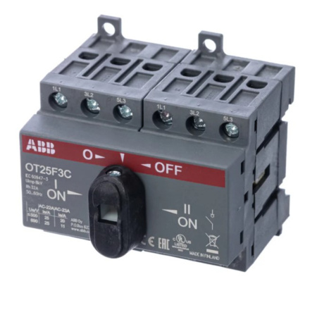 Реверсивный рубильник 25А 3-х полюсный OT25F3С на DIN-рейку с ручкой ABB