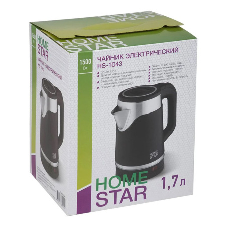 Картинка Чайник HS-1043 на 1.7 л двойной корпус Черный HomeStar