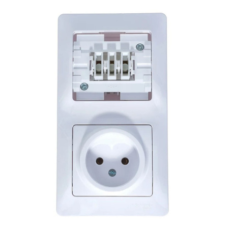 Картинка Блок розетка + выключатель 3 клавиши Белый Systeme Electric GLOSSA