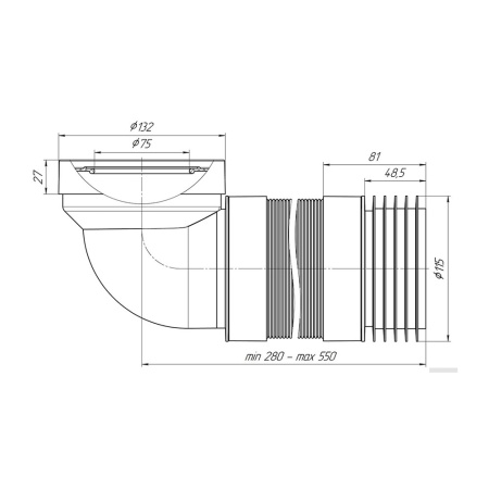 Картинка Гофра для унитаза с выпуском Ø 110 мм 90° L280-550 мм К719R АНИ Пласт