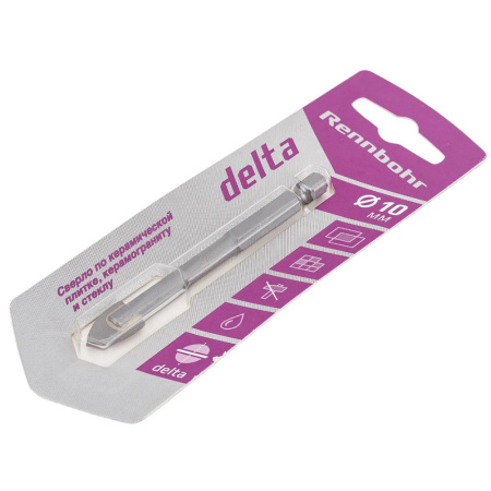 Картинка Сверло по стеклу и керамике 10 мм 2 грани RENNBOHR Delta