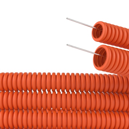 Труба ПНД гибкая гофрированная д.20 мм, легкая с протяжкой, 100 м, цвет Оранжевый