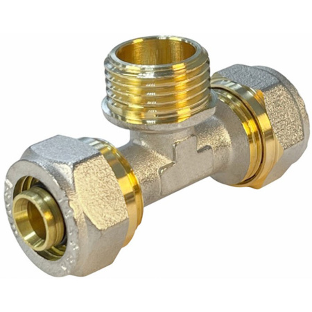Тройник обжимной переходной для труб металлопласт Ø 20x1/2'х20 НР Valfex VF.333.N.201220