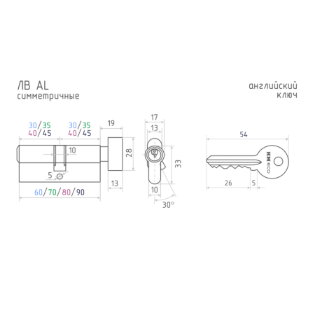 Картинка Личинка цилиндровый механизм ЭКО ЛВ-80 40-40 Латунь НОРА-М