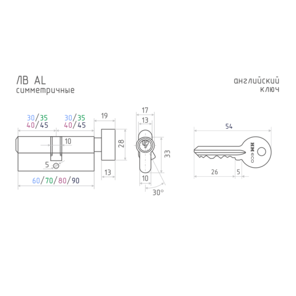 Картинка Личинка цилиндровый механизм ЭКО ЛВ-80 40-40 Латунь НОРА-М