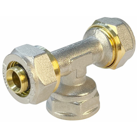 Картинка Тройник обжимной переходной для труб металлопласт Ø 20x1/2'х20 ВР Valfex VF.332.N.201220