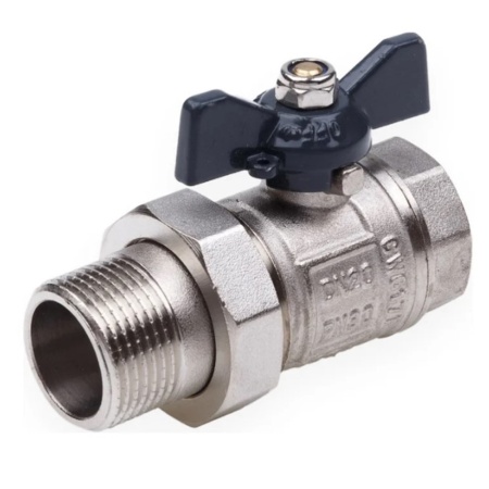 Кран с американкой ВН 3/4" U бабочка никелированный  AQUALINK