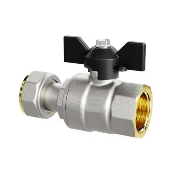 Картинка Кран шаровой 3/4" Вн с накидной гайкой никелированный ручка бабочка черная LD Pride