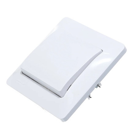 Картинка Выключатель одноклавишный в сборе Белый System electric GLOSSA