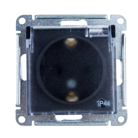 Розетка с заземление со шторками с крышкой IP44 Карбон System electric ATLASDESIGN AQUA