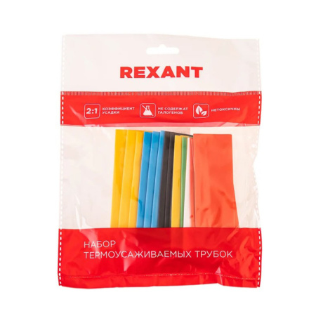 Картинка Набор термоусаживаемых трубок ТУТ нг №19 15,0/7,5 мм 7 цветов уп 21 шт по 10см REXANT