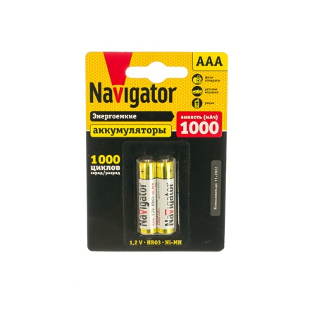 Батарейка-аккумулятор тип ААА Ni-Mh NHR-1000-HR03-BP2 94462 Navigator Group