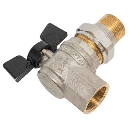 Картинка Кран шаровой угловой 3/4' ВН/американка полнопроходной никелированный бабочка OREGON 594 Bugatti