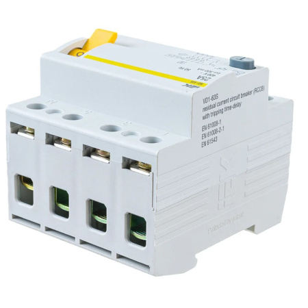 Картинка IEK выключатель дифференциального тока УЗО ВД1-63S 4Р 25А 300 мА электромеханическое MDV12-4-025-300