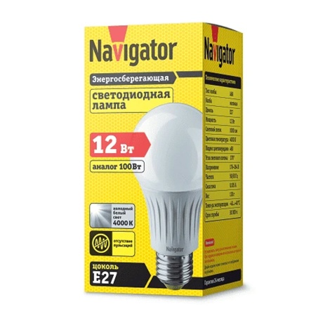 Лампа светодиодная Navigator LED 12вт E27 A60 4000К холодый свет