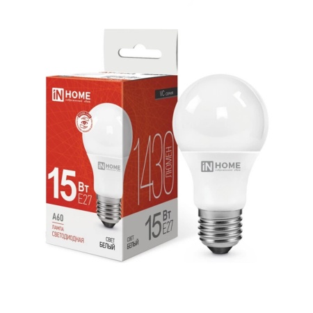 Лампа светодиодная LED-A60-VC 15Вт 230В Е27 4000К 1430Лм IN HOME